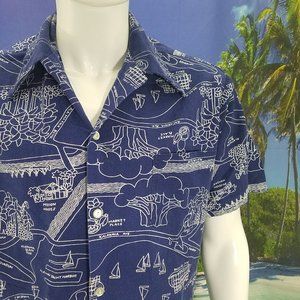 Vintage Hawaiian Shirt Blue Andrade Large